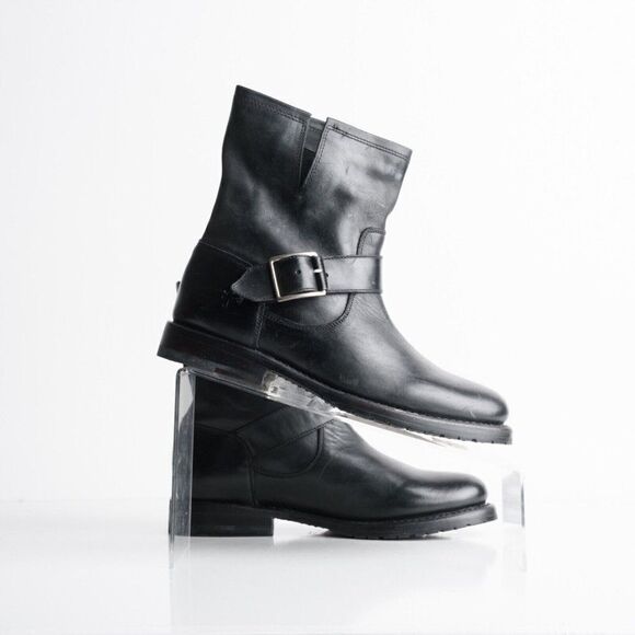 Frye Womens Natalie Engineer Black Leather Bootie Mid-Calf Boots US 6.5 EU 37 - Picture 7 of 8